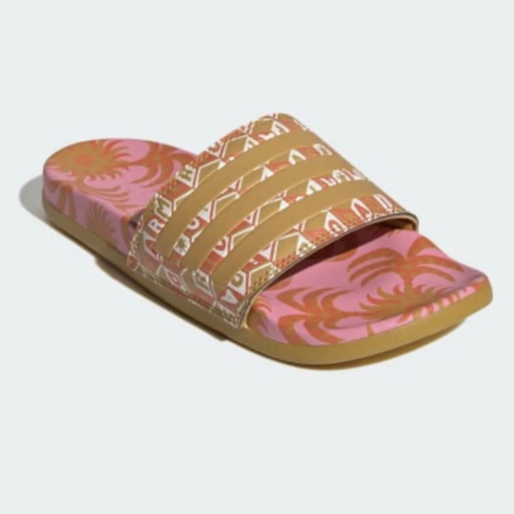 NIB FARM Rio Slide Sandals Adidas Collab Pink Abstract Floral Women's Size 10
